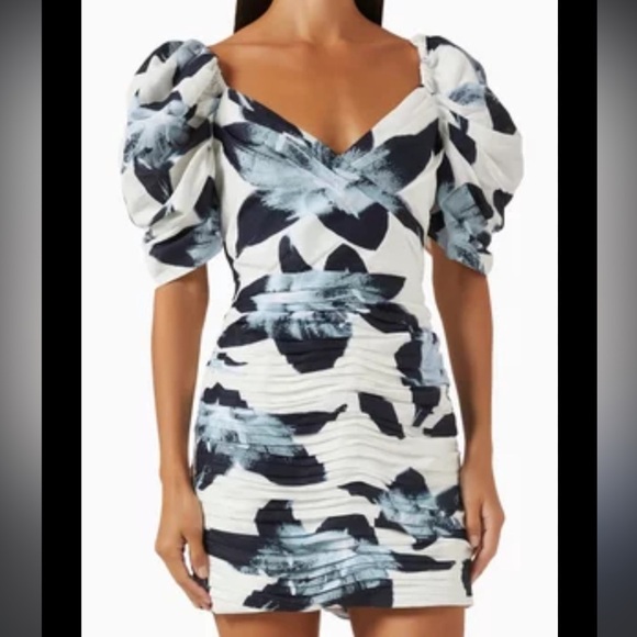 C/MEO collective NWT size small puff sleeve mini black white and blue so pretty - Picture 1 of 6